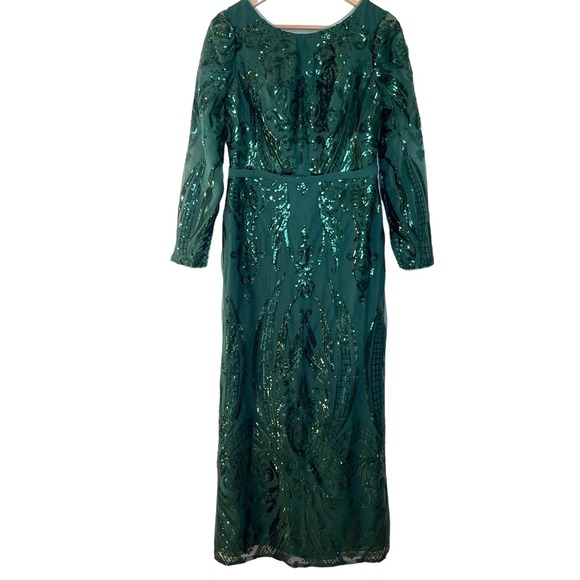 Elegant Green Sequin Midi Dress - Picture 3 of 14